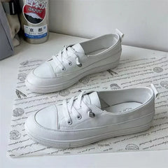 Women Sneakers Vulcanize Shoes Spring Breathable Flats Solid Color Leather Pu Flat Shoes Young Woman Casual White Nurse Shoes