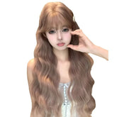 Synthetic Hair Wig Cameo Brown Color Wavy Style With Bangs Wig For Women Asian Ladies Daily Use Cosplay Natural And Realistic
