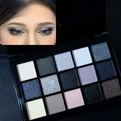 Black Smokey Eyeshadow Palette, 15 Colors ,Punk Style,Neutral Eye Make up, Shimmer Pearly Sequin Eyeshadow