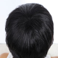 Human Hair Mullet Wig With Bangs Dovetail Natural Black Pixie Cut Full Machine Made Wigs