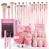 Makeup Brushes and Sponges Set, Pink Makeup Puff, Headband, Wristband Remover , 8-16mm DIY Eyelash Extension Kit makeup tool