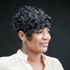 Short Curly Human Hair Wigs Pixie Cut Wig with Bangs for Women 100% Brazilian Human Hair Machine Made Pre Plucked Ready to Wear