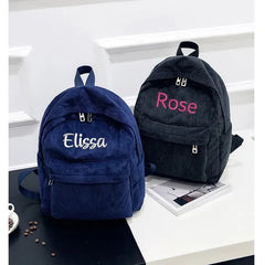 Fashionable zipper backpack for women, corduroy backpack, collegiate style versatile personalized backpack.