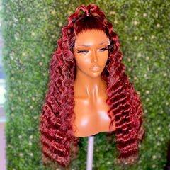 Synthetic Hair 26" Long Blonde Red Deep Curly Lace Front Wig For Women Soft Glueless180%Density Preplucked Daily Cosplay