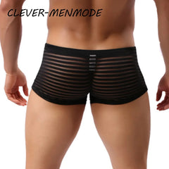 Men's Sexy Underwear See Through Breathable Mesh Boxer Shorts Transparent Striped Underpants Comfortable Male Hombre Thin Soft