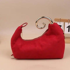 Trendy Vintage Evening Bags for Women, French Luxury Faux Suede Tassel Handbags with Durable Metal Handle