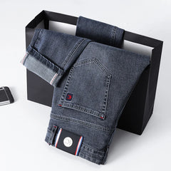 Men's Slim Fit Straight Leg Jeans European Style Versatile Business Casual Stretchy Long Pants