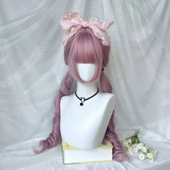 Cosplay Wig with Bangs Double Ponytail Curly Lolita Wig Women Costume Theme Carnival Anime Wigs Heat Resistant Synthetic Wig