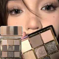 9 Colors Eyeshadow Palette Earth-toned Pearl Matte Shimmer Eye Shadow Shiny Sequins Eye Contouring Pigments Metallic Eyes Makeup