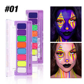 8 Color Face Body Paint Palette Water Soluble Fluorescent UV Makeup Halloween Party Cosmetics Fancy Dress Beauty