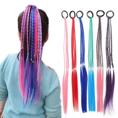 Colorful Hair Braids Tools Gradient Color Synthetic Ponytail Hair Rope Girls Princess Hair Ties Children Kids Styling Braiders