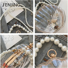 Evening Bags for Women 2023 New Transparent Shell Bag Clutch Box Handbags Pearl Chain Crossbody Bag Acrylic Purse Shoulder Bag