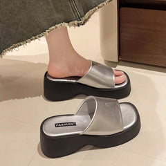 Women Slippers Summer New Luxury Sandals Women Thick Soled Designer Square Toe Slippers Slides Women Zapatos