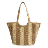 Straw Woven Tote Bag with Two Tone Braided Handles