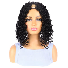 Wig, Lady V-shaped Hollow Black Short Curly Hair Hand-twisted Small Curls Synthetic Fiber Hair Cap