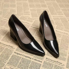 2026 New Spring Women Commuter Pumps - elegant pointed toe slip-on shoes with thick square heels.