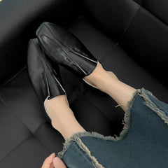 Flats Slip On Silver Women Flat Shoes Genuine Leather Sheepskin Comfort Beige Simple Shoes Spring Autumn Soft Loafers Square Toe