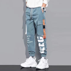 Men Casual Cargo Pants Male High Street Waist Drawstring Loose Multi Pocket Pants Fashion Straight Leg Comfortable Pants