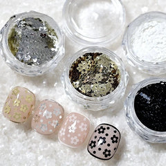 1 Box Black & White Mini Flower Nail Glitters, DIY Floral Nail Art Decor for Party Festival, Beginner & Salon Use