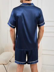 Men Pajamas1 Set of Solid Color Men's Short Sleeve Top + Shorts Pajama Set Homewear Sleeowear Nightwear
