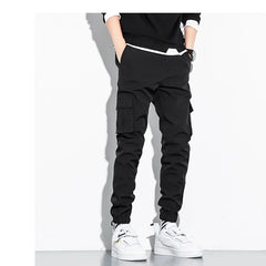 Men's Cotton Cargo Pants Plus Size Sports Drawstring Cargo Pants Fashion Casual Men's Jogging Pants Bermuda Men's