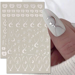 Nail Art Sticker Silver Star Bronzing Sun/Moon/Star/Wings/Hearts Nail Decal Self-Adhesive Manicure Slider Nail Decor Accessory