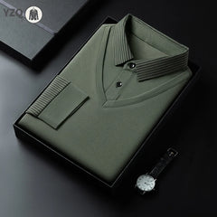 Men's Casual Fashion Long Sleeve Solid Color Polo Shirt 2025 Business Versatile Top All Season Fake Two-Piece