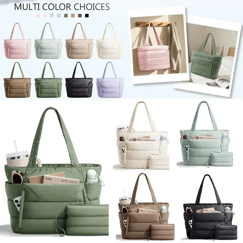 Lightweight Puffy Tote Bag for Women with Compartments