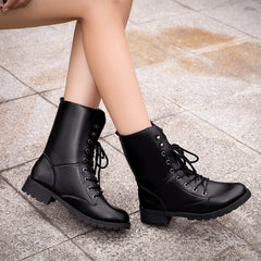 Women's Boots 2026New Casual High Top Boot Fashion Women Motorcycle Boot Classic Black Mid-calf Leather Boots Women Ankle Boots