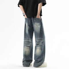Floor Mopping Jeans Solid Color Retro Fashion Loose Straight Leg Pants Workwear Casual Pants Men