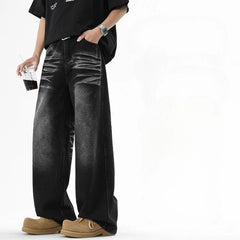 Floor Mopping Jeans Solid Color Retro Fashion Loose Straight Leg Pants Workwear Casual Pants Men