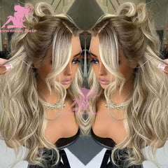 100% Human Hair Wigs Highlight Brown Platinum Blonde 13x6 Lace Frontal Wigs Natural Wave brazilian Virgin Hair Transparent Lace