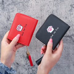 Cute Cartoon Printed Wallets for Women Kawaii PU Leather Small Mini Money Bag Coin Purse with Tassel