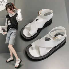 woman Summer fashion New Sandals for Female Students Comfortable Thick Bottom Fairy Style Cross Strap Beach Sandals