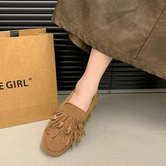Flats Luxury Summer All-match Flat Bean Shoes Slip-on Lazy Women's Shoes Soft Soles Shallow Mouth Retro Tassel Women's Shoes