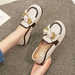 Flats Shoes for Women Low Heel Elegant Woman Footwear Flat Black Normal Leather Casual Round Toe Trend Y2k Luxury Brand Popular