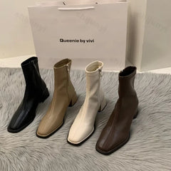 Short boots for women 2025 new spring and autumn single boots round toe raised waterproof platform bare boots for women