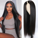 V Part Wigs Human Hair 100% Straight Human Hair Wigs No Leave Out Machine Made 250 Density Natural Black Beginner Friendly