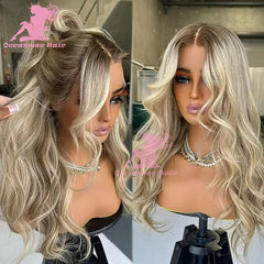 100% Human Hair Wigs Highlight Brown Platinum Blonde 13x6 Lace Frontal Wigs Natural Wave brazilian Virgin Hair Transparent Lace