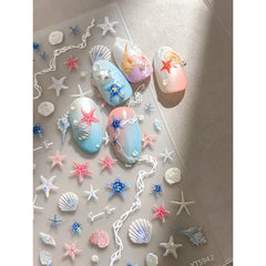 Shell Light Starfish Shell Nail Stickers Cute Starfish Decorative Stickers For Nails DIY 3D Self Adhesive Summer Manicure Decals