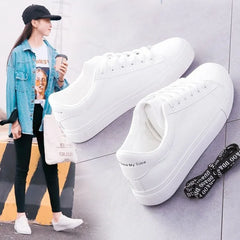 Fashion Women's Vulcanize Shoes 2025 New Casual Classic Solid Color PU Leather Shoes Woman Casual White Shoes Flats Sneakers