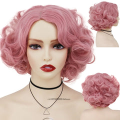 Synthetic Hair Pink Short Curly Wig for Women Big Wavy 80s Cosplay Wigs Halloween Costume Harajuku Anime Wig Natural Looking