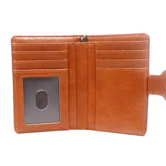 Fashion Leather Wallet For Women Retro Short Bifold Female Purse With Detachable Credit Card Holder Key Chain Zipper Coin Pocket