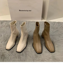 Short boots for women 2025 new spring and autumn single boots round toe raised waterproof platform bare boots for women