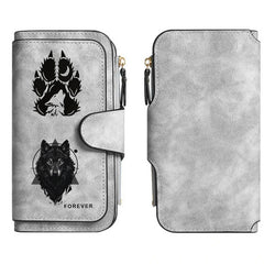 Wolf's Head Men Women Wallets Long PU Leather Top 15 Card Holder Female Purse Zipper Wallet For Girls Money Clip
