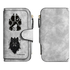 Wolf's Head Men Women Wallets Long PU Leather Top 15 Card Holder Female Purse Zipper Wallet For Girls Money Clip