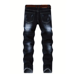 Men's Jeans Pant Break Hole Baggy Pants Y2k Man Clothing Embroidery Slim and Thin Elasticity Straight Trousers for Man Clothes