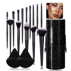 A set of 14 high-quality multi-purpose facial makeup brushes +2 soft triangular powder puffs +1 portable storage bucket