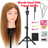 100% Human Hair Mannequin Head for Cosmetology Styling Training Practice Can Be Curled Straighten Professional Mannequin Head