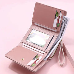 Women's Wallet Tri Fold Card Bag PU Multi Objects Pocket Short Fashion Embroidered Love Pattern Korean Minimalist New 2024